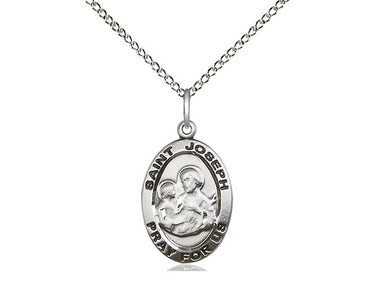 Sterling Silver St. Joseph Patron Saint Medal Necklace 3/4 x 1/2 inch with 18 inch chain by Bliss Manufacturing