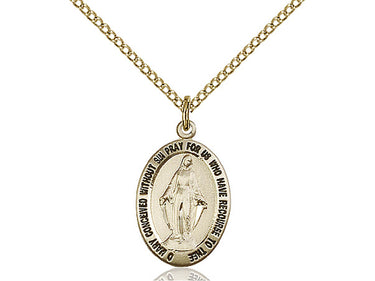 Gold Filled Miraculous Medal Necklace 3/4 x 3/8 with 18 inch Chain by Bliss Manufacturing