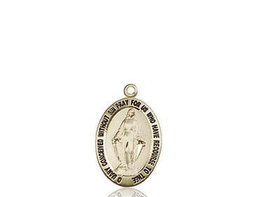 14kt solid gold Miraculous Medal pendant 3/4x1/2 inches handcrafted in USA by Bliss Manufacturing