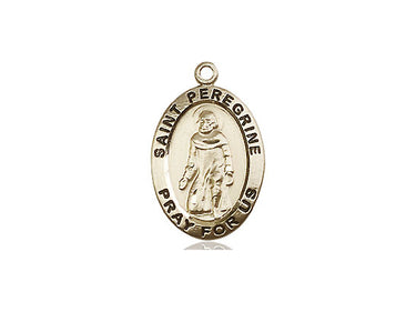 14kt solid gold St. Peregrine cancer patron saint medal pendant 3/4x1/2 inch handcrafted by Bliss