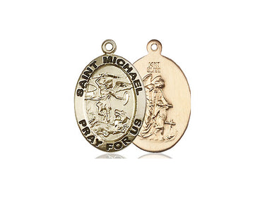 14kt Solid Gold St. Michael the Archangel Catholic medal pendant, 3/4 x 1/2 inch, handcrafted by Bliss Manufacturing USA