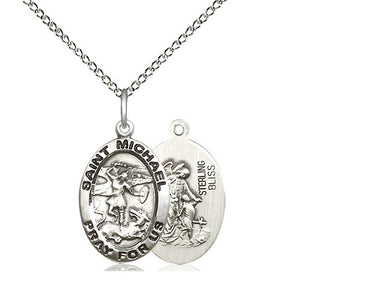 Sterling Silver St. Michael the Archangel Patron Saint Medal Necklace 3/4 x 1/2 inch with 18 inch Chain by Bliss