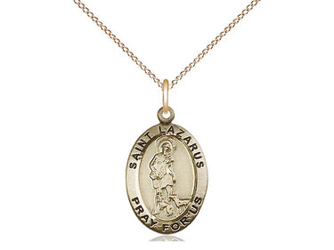 14kt gold filled St. Lazarus patron saint medal necklace with 18 inch curb chain, handcrafted by Bliss