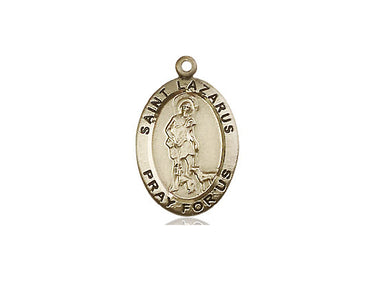 14kt solid gold St. Lazarus patron saint medal pendant, 3/4 inch by 1/2 inch, handcrafted by Bliss