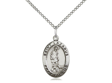 Sterling Silver St. Lazarus Patron Saint Medal Necklace 3/4 inch by 1/2 inch with 18 inch Chain by Bliss Manufacturing