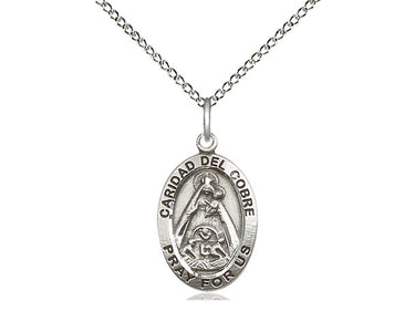 Sterling Silver Caridad del Cobre Medal Necklace 3/4 inch by 1/2 inch with 18 inch Chain by Bliss