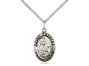 Sterling Silver St. Theresa Patron Saint Medal Necklace 3/4 x 1/2 with 18 inch chain by Bliss
