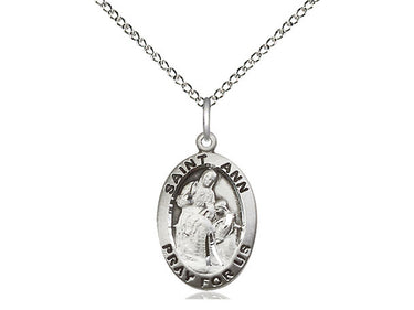 Sterling Silver St. Ann Patron Saint Medal Necklace 3/4 x 1/2 inch pendant on 18 inch chain by Bliss