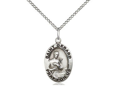 Sterling silver St. Gerard Majella patron saint medal necklace, 3/4 inch pendant on 18 inch chain by Bliss Manufacturing