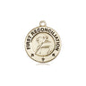 Small 14kt solid gold First Reconciliation medal pendant, 5/8 x 1/2 inch, handcrafted by Bliss