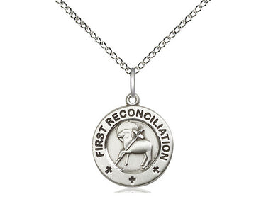 Small sterling silver First Reconciliation pendant necklace with 5/8 inch pendant on 18 inch curb chain by Bliss