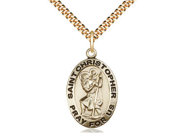 14kt Gold Filled St. Christopher Patron Saint Medal Necklace 1 inch by 5/8 inch with 24 inch chain by Bliss