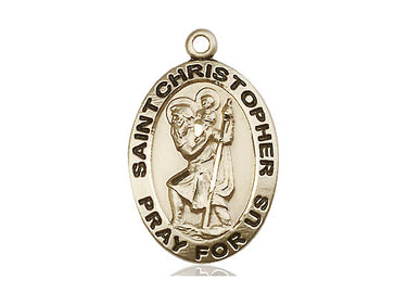 14kt Solid Gold St. Christopher Patron Saint Medal Pendant 1 inch by 5/8 inch handcrafted by Bliss USA