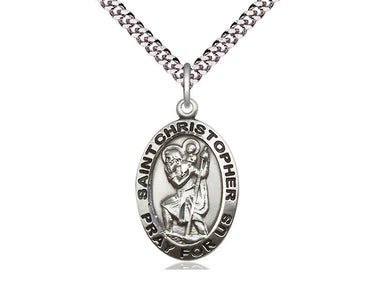 Sterling Silver St. Christopher patron saint medal necklace, 1 inch by 5/8 inch pendant with 24 inch chain, handmade by Bliss