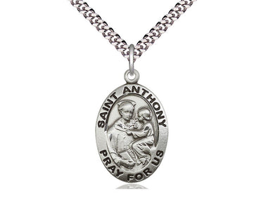 Sterling Silver St. Anthony of Padua Patron Saint Medal Necklace 1 x 5/8 inch pendant on 24 inch chain by Bliss