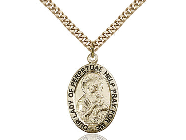 14kt Gold Filled Our Lady of Perpetual Help Medal Necklace 1 x 5/8 inch on 24 inch Chain by Bliss
