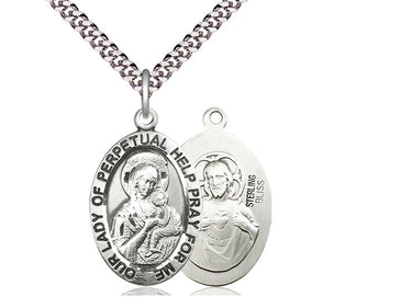 Sterling silver Our Lady of Perpetual Help medal necklace with 24 inch chain handcrafted by Bliss