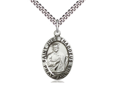 Sterling Silver St. Jude Patron Saint Medal Necklace 1 x 5/8 inch with 24 inch chain by Bliss Manufacturing