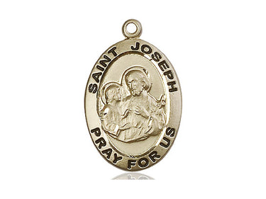 14kt solid gold St. Joseph patron saint medal pendant 1 inch by 5/8 inch handcrafted by Bliss Manufacturing USA