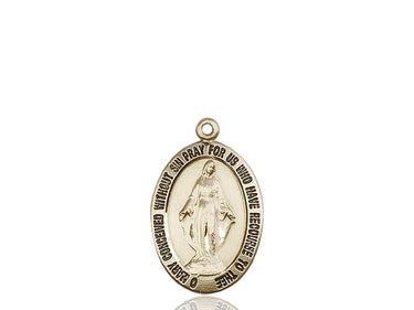 14kt solid gold Miraculous Medal pendant 1 inch by 5/8 inch handcrafted in USA by Bliss Manufacturing