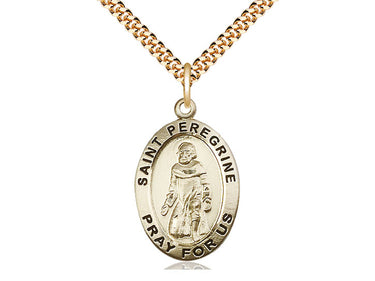 14kt gold filled St. Peregrine cancer patron saint medal necklace 1x5/8 inch with 24 inch chain by Bliss