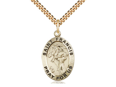 14kt gold filled St. Francis of Assisi patron saint medal necklace 1 inch x 5/8 inch with 24 inch chain by Bliss Manufacturing