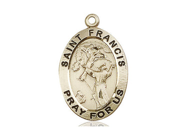 14kt solid gold St. Francis of Assisi patron saint medal pendant, 1 x 5/8 inches, handcrafted in USA by Bliss Manufacturing