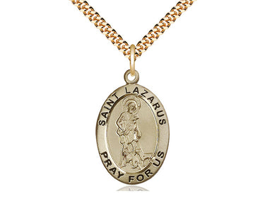 14kt Gold Filled St. Lazarus Patron Saint Medal Necklace with 24 inch Curb Chain by Bliss Manufacturing