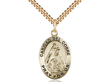 14kt Gold Filled Caridad del Cobre Medal Necklace 1 x 5/8 inch on 24 inch Chain by Bliss