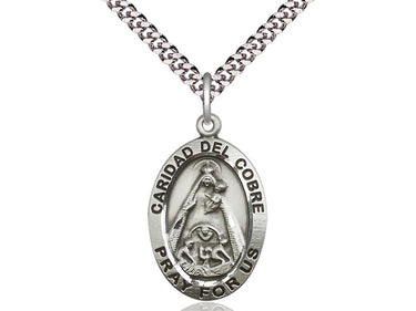 Sterling Silver Caridad del Cobre Medal Necklace 1 inch by 5/8 inch with 24 inch Chain by Bliss