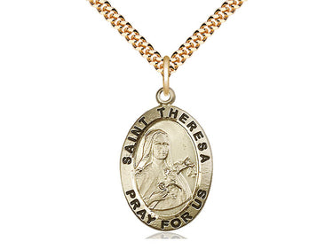 14kt Gold Filled St. Theresa Patron Saint Medal Necklace 1 x 5/8 with 24 inch chain by Bliss