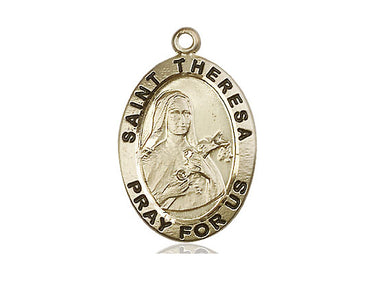14kt solid gold St. Theresa of Lisieux patron saint medal pendant 1x5/8 handcrafted in USA by Bliss