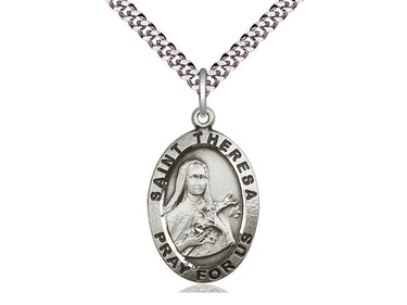 Sterling Silver St. Theresa Patron Saint Medal Necklace 1 x 5/8 with 24 inch chain by Bliss