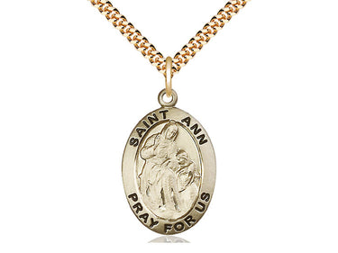 14kt Gold Filled St. Ann Patron Saint Medal Necklace 1 x 5/8 inch with 24 inch chain by Bliss