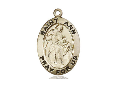 14kt Solid Gold St. Ann Patron Saint Medal Pendant 1 x 5/8 inch handcrafted by Bliss Manufacturing
