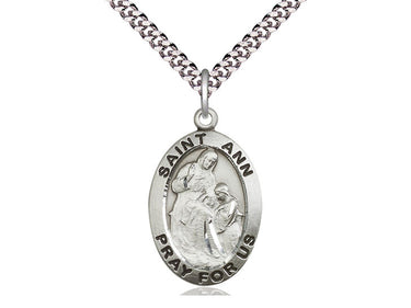 Sterling silver St. Ann patron saint medal necklace 1 x 5/8 pendant 24 inch chain USA made by Bliss