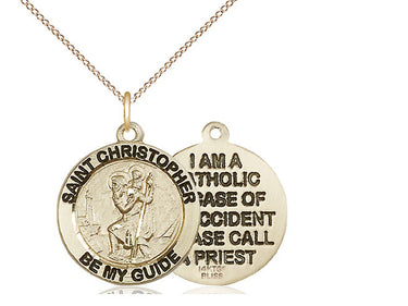 14kt Gold Filled St. Christopher patron saint medal necklace, 3/4 inch square pendant with 18 inch chain, handmade by Bliss