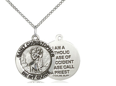 Sterling Silver St. Christopher Medal Necklace 3/4 inch pendant on 18 inch curb chain by Bliss Manufacturing