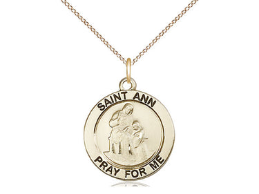 14kt gold filled St. Ann patron saint medal necklace 3/4 x 3/4 pendant 18 inch chain USA made by Bliss