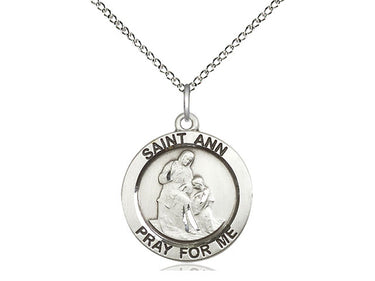 Sterling silver St. Ann patron saint medal necklace 3/4 x 3/4 pendant 18 inch chain USA made by Bliss