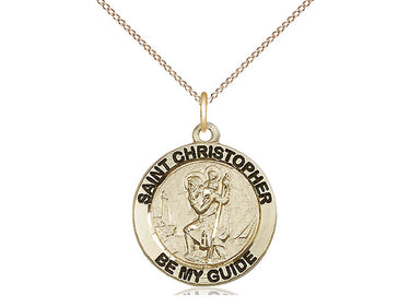 14kt Gold Filled St. Christopher Medal Pendant 3/4 inch with 18 inch chain by Bliss Manufacturing