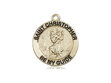 14kt Solid Gold St Christopher Patron Saint Medal Pendant 3/4 inch Medium Handcrafted by Bliss USA
