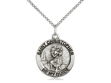 Sterling Silver St Christopher Patron Saint Medal Necklace 3/4 inch Medium with 18 inch Curb Chain by Bliss