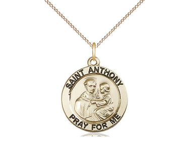 14kt gold filled St. Anthony of Padua patron saint medal necklace 3/4 x 3/4 pendant 18 inch chain USA made by Bliss