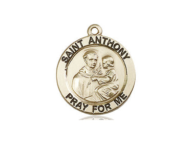 14kt solid gold St. Anthony of Padua patron saint medal pendant, 3/4 x 3/4 inches, handcrafted in USA by Bliss Manufacturing