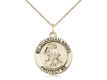14kt Gold Filled Guardian Angel Necklace 3/4x3/4 pendant on 18 inch curb chain by Bliss Manufacturing