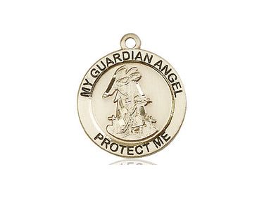 14kt Solid Gold Guardian Angel Medal Pendant 3/4 x 3/4 inches handcrafted in USA by Bliss