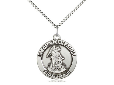 Sterling Silver Guardian Angel Necklace 3/4x3/4 pendant on 18 inch curb chain by Bliss Manufacturing