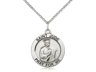 Sterling silver St. Jude patron saint medal necklace 3/4 inch square with 18 inch chain by Bliss Manufacturing