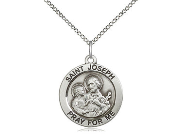 Sterling Silver St. Joseph Patron Saint Medal Necklace 3/4 inch pendant 18 inch chain Bliss USA